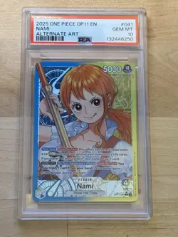 One Piece A Fist of Divine Speed Nami OP11-041 Alternate Alt Art Leader PSA 10 - Image 1
