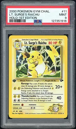 LT. SURGE'S RAICHU 2000 Pokemon Gym Challenge 1st Edition Holo Swirl #11 - PSA 9 - Image 1