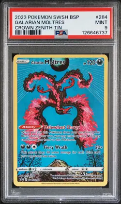 2023 POKEMON SWSH BLACK STAR PROMO CROWN ZENITH TIN #284 GALARIAN MOLTRES PSA 9 - Image 1