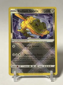 Radiant Steelix 124/196 Pokemon Sword & Sheild Lost Origins Holo Rare Card - Image 1