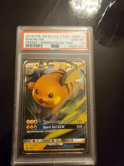 2019 POKEMON SM BLACK STAR PROMO HIDDEN FATES TINS #SM213 RAICHU GX PSA 10 - Image 1