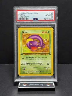 1999 Pokemon Fossil 1st Edition Ekans #46 PSA 10 - Image 1