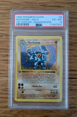 1999 POKEMON BASE SET 1ST EDITION-SHADOWLESS #8 MACHAMP-HOLO PSA 6 - Image 1