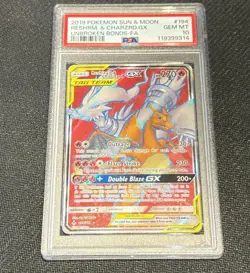 2019 Pokemon TCG Unbroken Bonds RESHIRAM & CHARIZARD GX 194/214 PSA 10 GEM MINT - Image 1