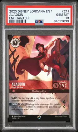 2023 DISNEY LORCANA EN 1-THE FIRST CHAPTER #211 ALADDIN - HEROIC OUTLAW PSA 10 - Image 1