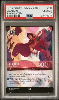 2023 DISNEY LORCANA EN 1-THE FIRST CHAPTER #211 ALADDIN - HEROIC OUTLAW PSA 10 - Image 1