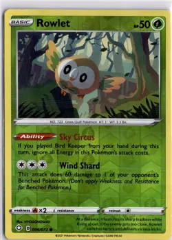 Rowlet 006/072 Reverse Holo Sword Shield Shining Fates Pokemon Card TCG - Image 3