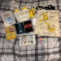 BIG BUNDLE Pokemon x Natural History Museum Pikachu Jumbo Card + Plush + Pin Set - Image 1