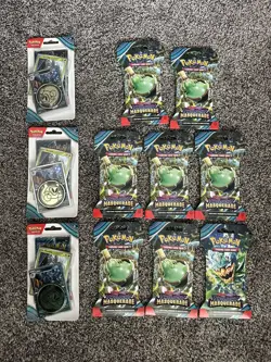 11 Pack Lot Pokemon TCG Twilight Masquerade Blister Packs – Holo Promos + Coins - Image 1