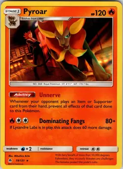 Pyroar 19/131 SM - Forbidden Light Pokemon TCG LP Reverse Holo - Image 1