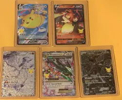 5 Cards Pokemon Celebrations 25th Anniversary Reshiram Zekrom Rayquaza Pikachu - Image 1