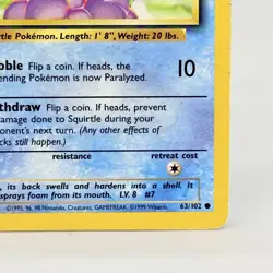 Pokemon Squirtle 63 /102 BS Base Set Unlimited Vintage 1999 LP - Image 4