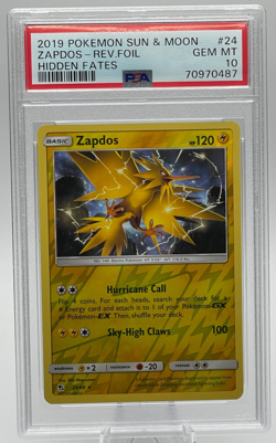 2019 POKEMON SUN & MOON HIDDEN FATES #24 ZAPDOS-REVERSE FOIL PSA 10 GEM MINT - Image 1