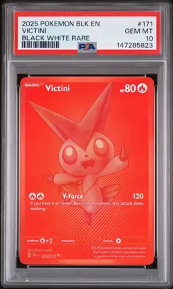 2025 POKEMON BLK EN-BLACK BOLT BLACK WHITE RARE #171 VICTINI PSA 10 - Image 1