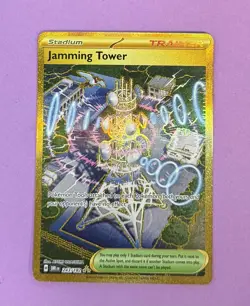 Pokemon Jamming Tower Hyper Rare Gold Trainer Full Art 243/182 Destined Rivals - Image 3