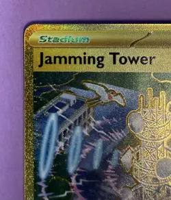 Pokemon Jamming Tower Hyper Rare Gold Trainer Full Art 243/182 Destined Rivals - Image 5
