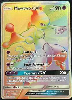 Pokemon Mewtwo GX TCG Rainbow Rare Card 76/73 Shining Legends - Image 1