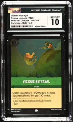 2023 Disney Lorcana The First Chapter Vicious Betrayal #100/204 Cold Foil CGC 10 - Image 1