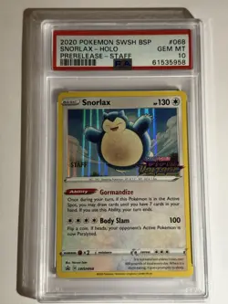 PSA 10 GEM MINT Pokemon Snorlax Vivid Voltage Prerelease Staff Holo SWSH068 - Image 1