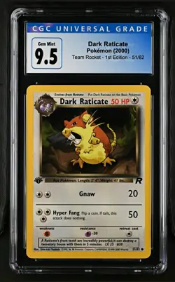 Pokemon Dark Raticate 1st Ed, Team Rocket, #51, Wizards of the coast, CGC 10!!! - Image 1