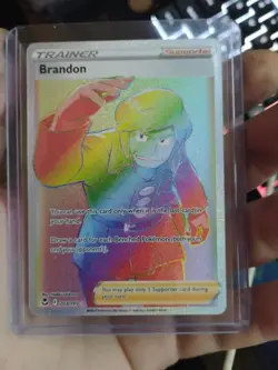 Pokemon TCG Brandon Silver Tempest 203/195 Rainbow Secret Rare NM-M - Image 1