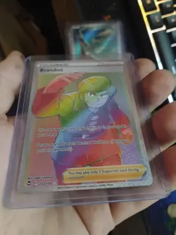 Pokemon TCG Brandon Silver Tempest 203/195 Rainbow Secret Rare NM-M - Image 2