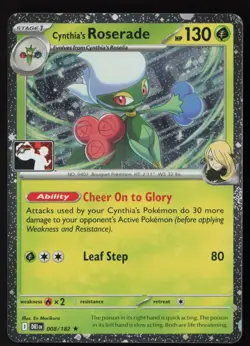 Pokemon Cynthia's Roserade 008/182 Prize Pack Series 8 Cosmo Holo Pack Fresh NM - Image 1