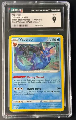 CGC 9 Mint Pokemon Vaporeon Cosmos Holo #SWSH072 Vivid Voltage Promo 2020 - Image 1