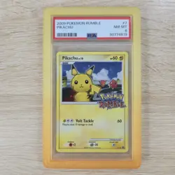 SWIRL HOLO BLEED ERROR 💫 PSA 8 NM Pikachu 7/16 Cosmos Holo Pokemon Rumble Card - Image 1