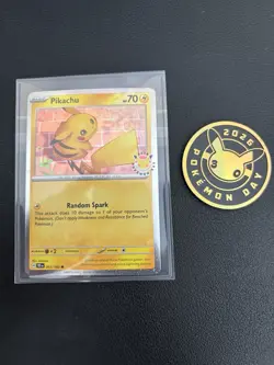 Pokemon Pikachu Holo Promo Card 051/162 Pokemon Day 2026 plus Coin - Image 1
