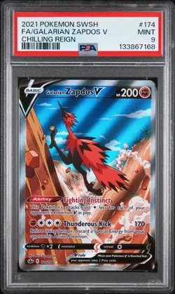2021 Pokemon Chilling Reign #174 Galarian Zapdos V Full Art PSA 9 Mint - Image 1