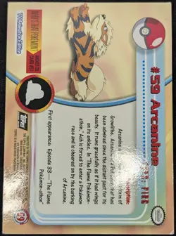 Silver Foil-Pokeball Pattern | Black Logo | Pokemon 1999 Topps TV | Arcanine #59 - Image 2