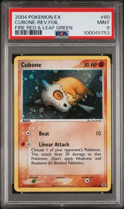 2004 POKEMON EX FIRE RED & LEAF GREEN #60 CUBONE-REVERSE HOLO FOIL PSA 9 - Image 1