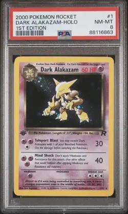 Pokemon Rocket Dark Alakazam-Holo 1st Edition #1/82 PSA 8 - Image 1