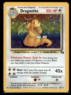1999 Pokemon Fossil: Holo Rare Dragonite 4/62 - MP - WOTC - Vintage - Image 1