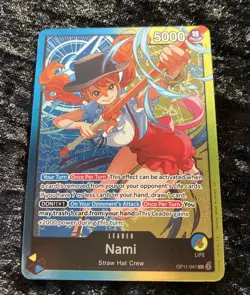 Nami OP11-041 ONE PIECE Tcg Card Game NM BLUE/YELLOW Leader Foil - Image 2