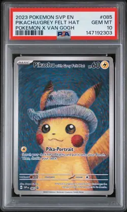 2023 POKEMON SVP POKEMON X VAN GOGH #085 PIKACHU WITH GREY FELT HAT PSA 10 - Image 1