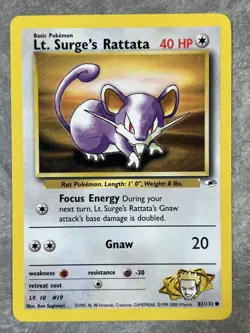 Lt. Surge's Rattata 082/132 Pokemon TCG Card Gym Heroes Regular (Light Play) - Image 1