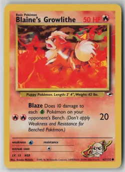 Blaine's Growlithe 062/132 Pokemon TCG Gym Heroes Regular Card (Light Play) LP 1 - Image 1