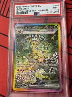 Pokemon TCG Leafeon EX Prismatic Evolutions SIR Card PSA 9 Mint #144/131 - Image 1