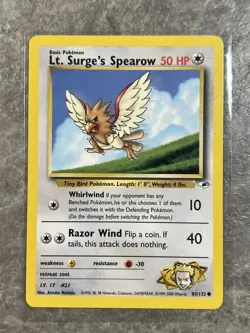 Lt. Surge's Spearow 083/132 Pokemon TCG Gym Heroes WOTC Card Regular LP L1 - Image 1