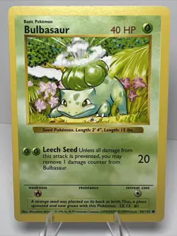 LP Bulbasaur 44/102 Regular/Non-Holo Base Set Shadowless AUTHENTIC Pokemon Card - Image 1