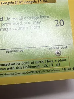 LP Bulbasaur 44/102 Regular/Non-Holo Base Set Shadowless AUTHENTIC Pokemon Card - Image 3