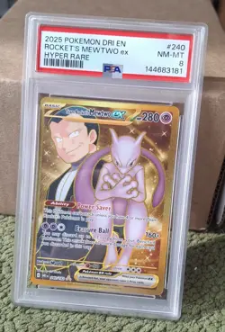 2025 POKEMON DRI EN-DESTINED RIVALS HYPER RARE TEAM ROCKET'S MEWTWO EX PSA 8 - Image 1
