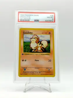 1999 POKEMON BASE SET 1st FIRST EDITION SHADOWLESS GROWLITHE 28/102 PSA 8 - Image 1
