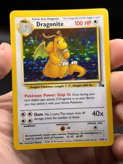 1999 Dragonite 4/62 Fossil Holo Rare 4/62 Pokemon WOTC English NM - Image 3