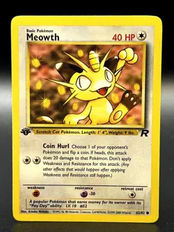 Meowth 62/82 Common Team Rocket 1st Edition WOTC Pokemon TCG - LP - Image 1