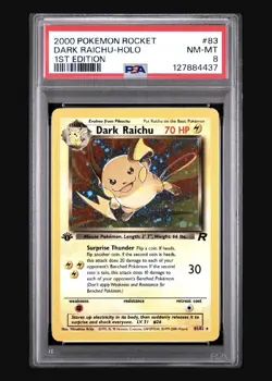 2000 POKEMON TEAM ROCKET DARK RAICHU HOLO 1ST EDITION CARD 83/82 PSA 8 NM-MT - Image 1