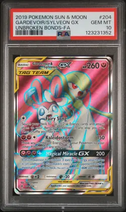 2019 POKEMON SUN & MOON UNBROKEN BONDS FULL ART/GARDEVOIR & SYLVEON GX PSA 10 - Image 1