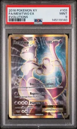 2016 POKEMON XY EVOLUTIONS MEWTWO EX 103/108 RARE ULTRA MINT PSA 9 - Image 1